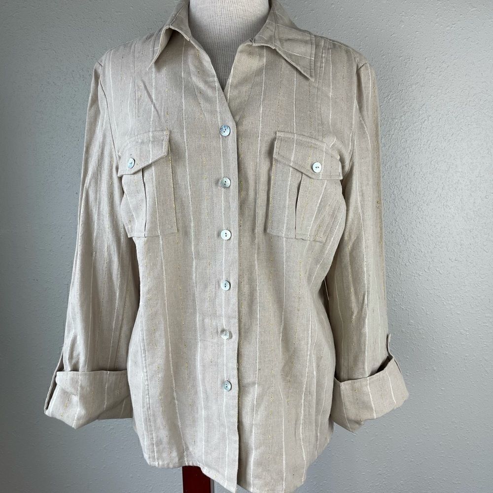 NWT Wear It Linen Blend Button Down Shirt Size M